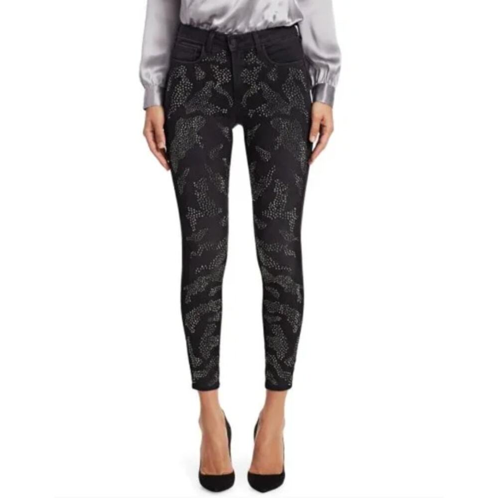 L'AGENCE Graphite Dark Gray Rhinestone Margot High Rise‎ Skinny Jeans NWT 25